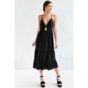Kimchi Blue Tiered Cutout Midi Dress Women Sz 6 Black Open Black Boho Party